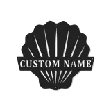 Cartel LED de Concha de Vieira | Decoración Costera Personalizada para Casa de Playa | Arte Náutico de Pared Personalizado | Placa de Nombre Inspirada en Art Deco para Baño