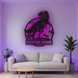 Personalisiertes T-Rex Dinosaurier LED Licht Metallschild Geschenk für Kinderzimmer oder Spielzimmer Dekor