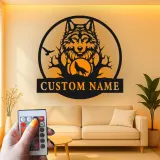Cartel de metal LED de lobo personalizado regalo de vida salvaje para amantes de la naturaleza decoración de sala de estar rústica