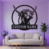 Highland Cow LED Metal Sign | Custom Name Wall Art | Rustic Farmhouse Decor for Rancher & Home Bar