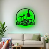 Décoration murale en métal personnalisée avec bouteille de vin et verres en rétroéclairage - Cadeau pour les amateurs de vin, décoration de cuisine ou de bar