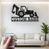 Custom Backhoe Tractor Led Light Metal Wall Art Personalized Gift for Construction Enthusiast Garage or Office Decor