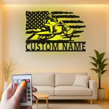 Plaque Métallique LED Personnalisée Motoneige | Art Mural Drapeau Américain Personnalisé | Cadeau Motoneigiste | Décor Man Cave