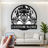 Insegna in metallo LED personalizzata con lupo - Regalo per lui, decorazione per man cave o sala giochi