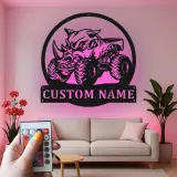 Custom Rhino Monster Truck Sign | Personalized LED Metal Wall Art | Boys Room Decor & Off-Road Gift