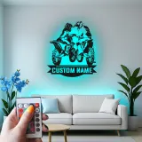 Décoration murale en métal personnalisée pour couple de motocross avec rétroéclairage LED - Cadeau personnalisé pour motards, garage ou décoration de man cave
