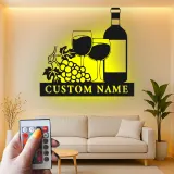 Cartel de metal LED de botella de vino y copas personalizado regalo para amantes del vino decoración de cocina o bar