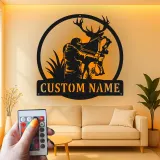 Insegna in metallo personalizzata con luce LED per cacciatori di arco e cervi, regalo personalizzato per cacciatori, decorazione per man cave o cabin