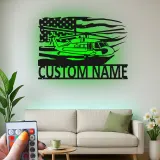 Black Hawk Helicopter LED Metal Wall Art | Personalized Pilot Gift | Custom Name Sign | Patriotic American Flag Wall Decor