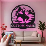 Arte murale in metallo Rodeo Cowboy | Insegna personalizzata con LED | Decorazioni rustiche western per ranch e casa