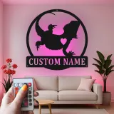 Cartel de metal personalizado con luz LED de dragón barbudo Regalo para amantes de reptiles Decoración de dormitorio o salón 2
