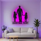 Cartel de metal LED personalizado con silueta familiar, regalo para padres, decoración familiar para el salón