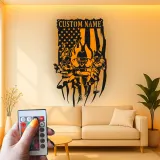 Cartel LED metálico personalizado de fútbol americano | Arte mural con nombre a medida | Decoración para habitación infantil y sala de juegos | Regalo para deportistas con bandera estadounidense
