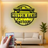 Insegna in metallo LED personalizzata per garage con auto muscolare regalo per appassionati di auto decorazione man cave