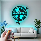 Personalisierte Meerjungfrau LED-Schild | Benutzerdefinierte Metall-Wandkunst | Ozean-Fantasie Kinderzimmerdekoration | Geschenk für Mädchenzimmer