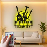 Insegna per Studio Musicale Personalizzata | Arte in Metallo LED per Musicisti | Decorazione Silhouette Strumenti Personalizzati | Regalo per Chitarra, Pianoforte, Tromba