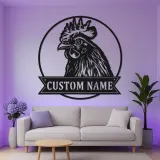 Cartel LED de cabeza de gallo | Arte mural de metal personalizado | Decoración de granja personalizada para agricultores y granjas