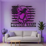 Décoration murale en métal personnalisée joueur de baseball avec rétroéclairage LED