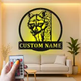 Cartel LED de mapache personalizado | Arte mural de metal a medida | Decoración rústica para cabañas | Silueta de vida silvestre de bosque | Regalo para amantes del bosque