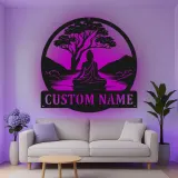 Cartel de metal personalizado de Buda meditando con luz LED regalo zen para entusiastas del yoga decoración tranquila del hogar