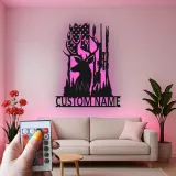 Insegna in metallo personalizzata per cacciatori di cervi con luce LED regalo personalizzato per appassionati di caccia decorazione per cabine o man cave