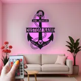 Custom Anchor LED Sign | Personalized Navy Family Gift | Metal Maritime Wall Art for Coastal Home Decor