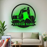 Décoration murale en métal personnalisée avec rétroéclairage pour excavateur - Cadeau de construction pour lui - Décor de garage ou d'atelier 1