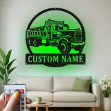 Custom Dump Truck Led Light Metal Wall Art Personalized Gift for Truck Enthusiast Garage or Man Cave Decor