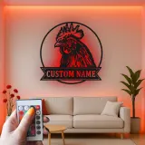 Cartel LED de cabeza de gallo | Arte mural de metal personalizado | Decoración de granja personalizada para agricultores y granjas