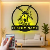 Cartel de metal personalizado con molino de viento, luz LED, regalo de inauguración rústico, decoración de granja 1