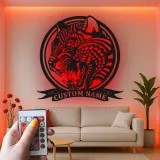 Arte in metallo LED Tigre Ruggente | Insegna personalizzata per Man Cave | Decorazione per sala giochi con nome personalizzato | Luce silhouette animale feroce