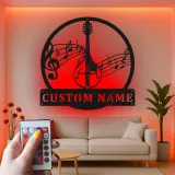 Panneau en métal personnalisé pour mandoline | Plaque de musicien sur mesure avec rétroéclairage | Décoration murale pour studio de musique | Cadeau pour musicien