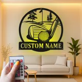 Cartel de golf personalizado con luces LED | Decoración mural de metal a medida | Decoración con nombre de golfista para sala de juegos y bar en casa