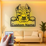 Panneau en métal LED personnalisé Pitbull | Art de silhouette de chien personnalisé | Cadeau pour amoureux des animaux | Décor moderne pour la maison