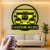 Insegna in metallo personalizzata con boombox e luce LED regalo per amanti della musica decorazione retro per sala giochi
