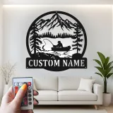 Insegna da pesca personalizzata con LED | Insegna in metallo personalizzata | Decorazione per casa al lago per pescatori | Regalo per appassionati di pesca