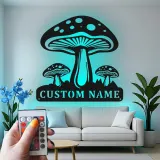 Psychedelisches Pilz-Trio LED-Schild | Personalisiertes Metallschild | Vintage Pilz-Dekor für das Schlafzimmer | Geschenk für Naturfreunde