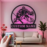 Insegna in metallo personalizzata con luce LED per portiere di hockey