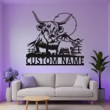 Arte mural de metal LED de vaca Highland | Cartel personalizado para rancho | Decoración rústica personalizada para amantes del ganado | Placa familiar rústica