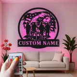 Regalo personalizzato per vigile del fuoco | Decorazione murale LED in metallo con aquila | Insegna con nome su misura per casa e ufficio