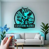 German Shepherd LED Metal Wall Art | Custom American Flag Sign | Patriotic Dog Owner Gift | Personalized Pet Decor