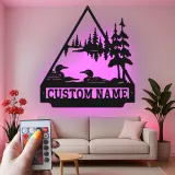 Insegna in metallo personalizzata con strolaga maggiore sul lago | Arte da parete LED per baita | Decorazione rustica con fauna selvatica e bosco | Regalo personalizzato per amanti della natura