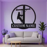 Lineman LED Metal Wall Art | Personalized Electrician Name Sign | Custom Utility Worker Gift