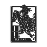 Cartel de metal LED personalizado de jinete de barriles, regalo ecuestre para amantes de los caballos, decoración western para el hogar