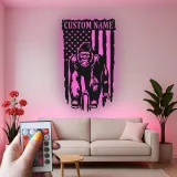 Panneau en métal personnalisé gorille | Décoration murale LED drapeau américain | Déco personnalisée pour man cave | Cadeau pour amoureux de la faune
