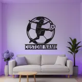 Arte mural de metal de jugadora de fútbol femenina | Cartel de luz LED personalizado | Regalo de nombre personalizado para decoración de habitación de atleta | Premio de equipo de fútbol femenino