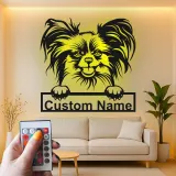 Art Murale Métal LED Chien Papillon | Panneau de Nom Personnalisé pour Animal de Compagnie | Cadeau Personnalisé pour Maman Chien | Décoration Moderne pour Salon