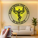 Panneau Métallique LED Phoenix Éveillé | Décoration Murale Personnalisée pour Logo d'Entreprise | Décor Inspirant pour Bureau et Studio