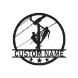 Panneau LED Lineman personnalisé | Décoration murale en métal sur mesure | Cadeau pour électricien et agent de réseau | Déco industrielle pour maison et garage