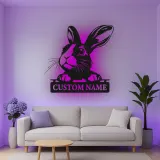 Insegna in metallo personalizzata con luce LED a forma di coniglio per amanti degli animali, regalo per asilo nido o decorazione per camera dei bambini